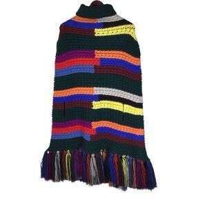 Emilio Pucci Striped Wool Turtleneck Poncho with Fringe Size Medium.